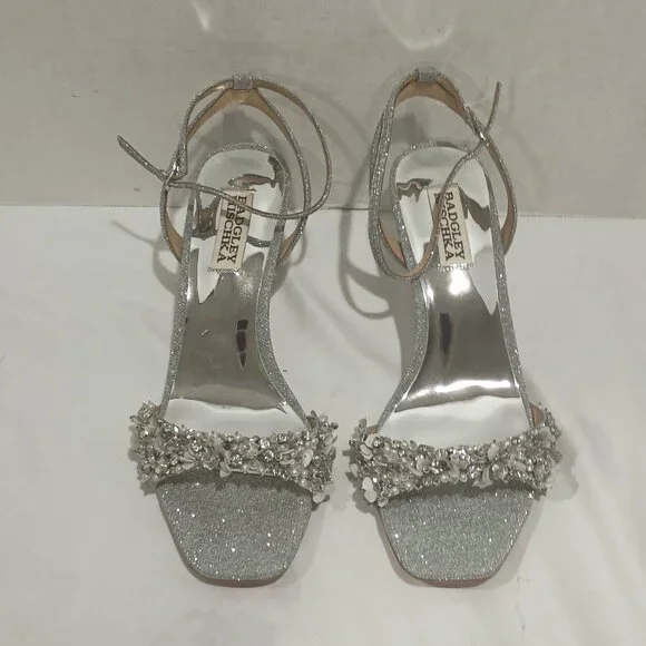 Badgley Mischka Women's Telissa Heeled Sandal Sliver Sparkle Size 7 - Picture 4 of 10